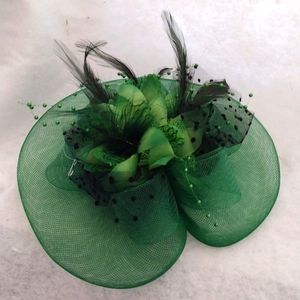 JUST ARRIVED USA Green Fascinator Med Size Fabric Flower Feathers Beading